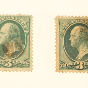 Sellos antiguos verdes de George Washington de tres centavos, 1870-71 (2 incluidos), envío GRATIS