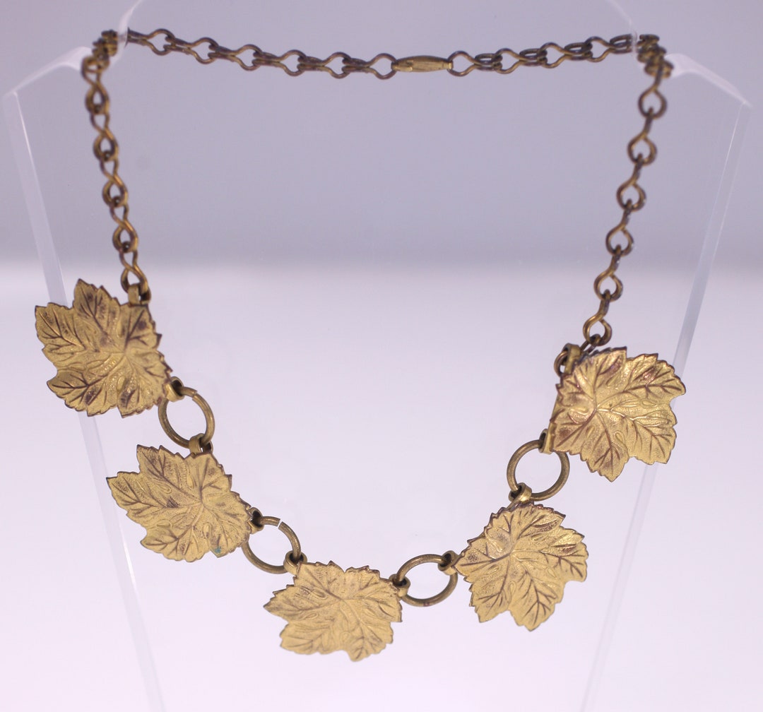 Vintage 1950s Goldtone Metal Leaf Necklace With Link Etsy