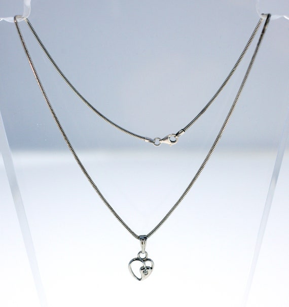 Sterling Silver Necklace With Love Heart Pendant Inset With a - Etsy