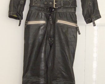 JetSet Ski ladies vintage leather motorcycle suit-Jacket and pants-Size 0 / XXS (Weight: 2.2Kg) - FREE postage
