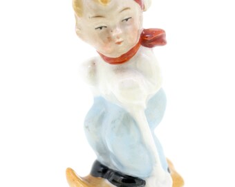 Salière en porcelaine vintage-garçon skieur-vers les années 1930-fait main et peint-frais de port GRATUITS