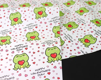 Handmade Cute Kawaii Hoppy Valentines Day Frog Froggy Wrapping Paper Gift Wrap A2 Sheets