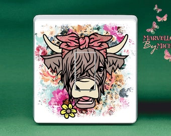 Handmade Cute Kawaii Highland Cow Light Switch Sticker Cover Pack Of 2 Home Decor Bedroom Decoration Size 84x84mm