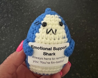 Handmade Cute Crochet Blue Emotional Support Shark Wellbeing Keepsake Gift Home Decor Desk Decoration Amigurumi Organza Gift Bag Included