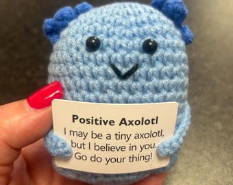 Handmade Crochet Cute Blue Positive Axolotl Emotional Support Wellbeing Keepsake Gift Desk Decoration Home Decor Amigurumi