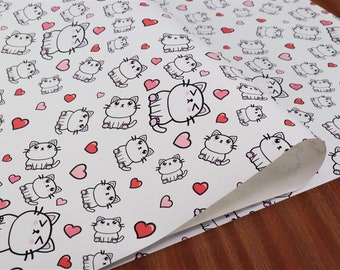 Handmade Cute Kawaii White Kitty Cat Wrapping Paper Gift Wrap A2 Sheets Birthday Anniversary Xmas Etc.