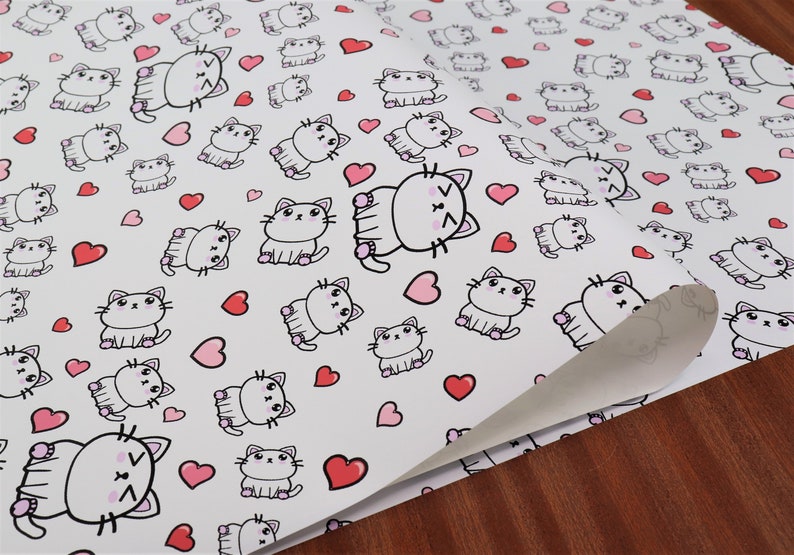 Handmade Cute Kawaii White Kitty Cat Wrapping Paper Gift Wrap A2 Sheets Birthday Anniversary Xmas Etc. image 1