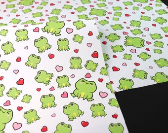 Handmade Cute Kawaii Frog Froggy Wrapping Paper Gift Wrap A2 Sheets Birthday Anniversary Xmas Etc.