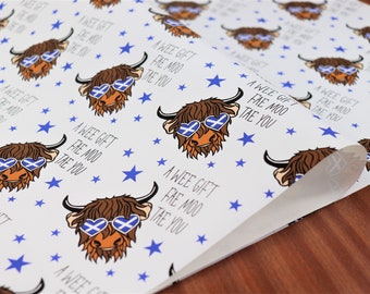 Handmade Cute Scotland Scottish Highland Cow Wrapping Paper Gift Wrap A2 Sheets Valentines Birthday Anniversary Xmas Etc.