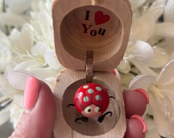 Handmade Traditional Vintage Wooden Toy Bug In A Nut Red With Blue Spots Pink Face Spider Ladybug Insect With Moving Legs