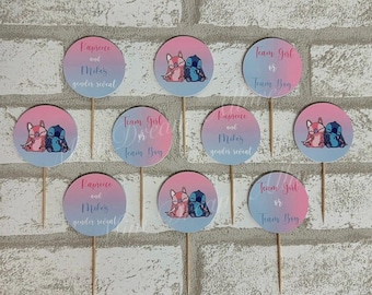Stitch and Angel cupcake toppers, gender reveal, angel and stitch party supplies, stick and angel decoration, stitch birthday party