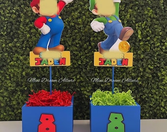 Mario Bros Party Decorations, Mario and Luigi Centerpieces, Party Favors, Super Mario Centerpieces, Super Mario Bros Birthday party, peach