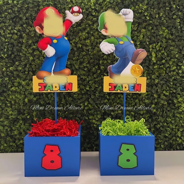 Mario Bros Party Decorations, Mario and Luigi Centerpieces, Party Favors, Super Mario Centerpieces, Super Mario Bros Birthday party, peach