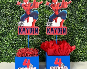 Spider-tafeldecoraties, Spider-feestartikelen, Spider-Man-feestdecoraties, Spider-verjaardag, Superheld-traktatiedoos, superheldenfeestje