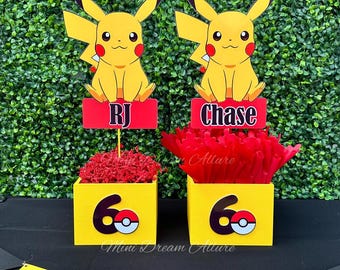 Anime Centerpieces, pika party decorations, pika party supplies, pika Birthday party, pika favor boxes, pika party