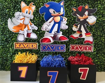 Sonic hedgehog birthday centerpieces, party supplies, sonic birthday, Sonic party decorations, Shadow centerpieces, shadow birthday supplies