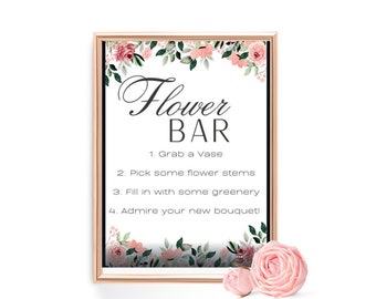 Flower Bar Sign Bridal Shower Editable Floral Bar Sign Bouquet Bar Baby Shower Game Flowers Summer Instant Download