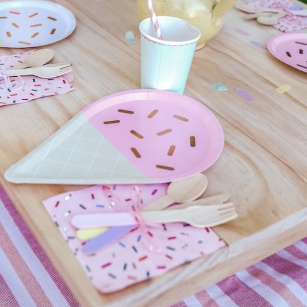 Ice Cream Party Paper Plate Cups Napkins Cutlery Set for Kids Birthday Party Decoration Ice Cream Theme Bday Celebration Decor Pastel Party