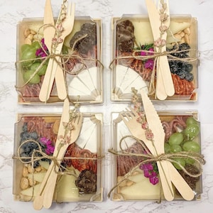 Charcuterie Favor Square Grazing Box with Mini Forks for Individual Favor Dessert Display Appetizer Dessert Display Catered Events Weddings