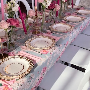 Love Shack Fancy Pink Gold Party Paper Plate Cups Napkins Cutlery Set for Adults or Kids Birthday Party Decoration Celebration Decor 25 Set