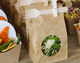 Treat Bags Party Favor with Wooden Fork Set Goodie Bag To Go Bags for Bridal Shower Wedding Favor Dessert Display Macaron Donut Bakery Bags