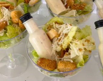 Salad Appetizer Cups Dressing Bottle Mini Forks Set for Food Display Buffet Catered Event Wedding Brunch Grazing Station Charcuterie Cups