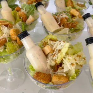 Salad Appetizer Cups Dressing Bottle Mini Forks Set for Food Display Buffet Catered Event Wedding Brunch Grazing Station Charcuterie Cups