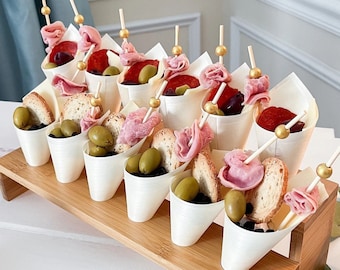 Charcuterie Stand Holder Food Display for Appetizers Grazing Table Catered Events Buffets Parties Showers Weddings with Cones Toothpicks