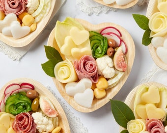 Piatti per salumi in bambù a forma di cuore con stuzzicadenti eleganti per servire cibo, dessert, antipasti, serate tra ragazze, salumi per ragazze.