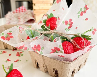 Fruit Berry Basket Favor Pulp Fiber or Wooden Box with Printed Wax Paper Wedding Bridal Shower Food Fresh Framers Market Display Picnic Box