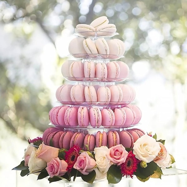 Macaron Cupcake Stand 6 Tier Large Macaron Dessert Tower Display Round Cupcake Holder Acrylic Dessert Stand Display Tree for Party Wedding