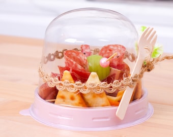 Pink Charcuterie Dome Containers with Mini Wooden Forks for Food Favor Dessert Display Individual Charcuterie Grazing Table Catering Wedding