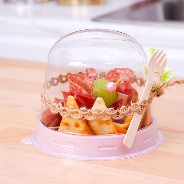 Pink Charcuterie Dome Containers with Mini Wooden Forks for Food Favor Dessert Display Individual Charcuterie Grazing Table Catering Wedding