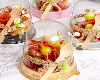 Charcuterie Dome Containers Cups with Mini Wooden Forks for Food Favor Dessert Display Individual Charcuterie Grazing Table Catering Wedding