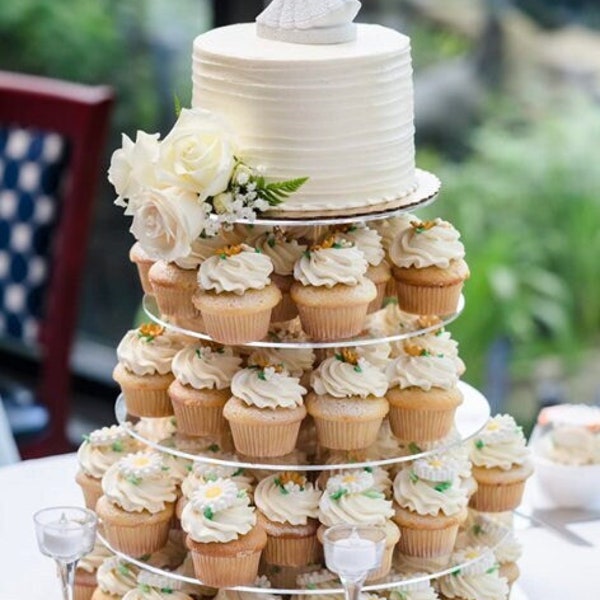 Cupcake and Cake Stand 6, 5, or 4 Tier Large Cupcake Tower Display Round Cupcake Holder Acrylic Dessert Stand Display Tree for Party Wedding