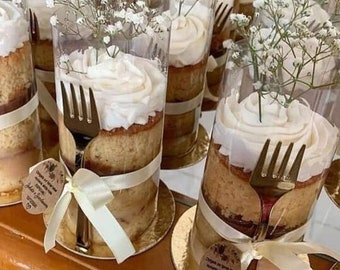 DIY Mini Cake Favor Set Clear Cake Wrap w/Mini Forks for Dessert Display Wedding Bridal Shower Elegant Cake Decor Treats Food Favor