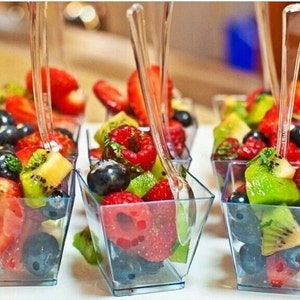 Clear Aesthetic Charcuterie Fruit Favor Cups and Mini Forks Spoons for Individual Appetizer Display Grazing Snack Cup Catered Event Display