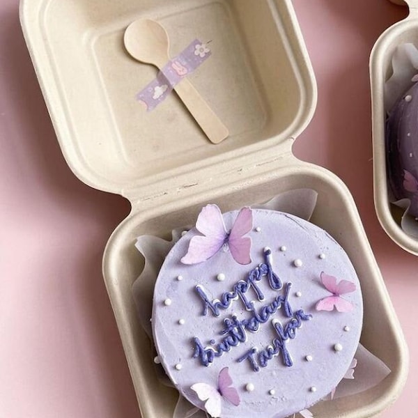 Mini Cake Birthday Gift Box Set w/Wooden Spoon Dessert Favor Catering Party Wedding Bridal Shower Cake Box Treats Food Favor Vintage Cake
