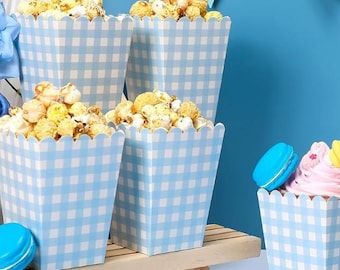 Gingham Popcorn Cups: Pastel Party Favor Boxes