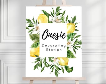 Placa de decoração para chá de bebê italiano com confeitos de limão, jogo de tabuleiro, azulejos Capri Positano, placas para bebês para festa, download digital instantâneo Canva