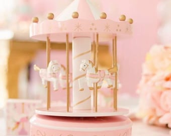 Karussell-Pferd Karneval Thema Kuchen Topper Batteriebetrieben Spielt Musik und dreht Karussell Party Favor Karussell Geschenk