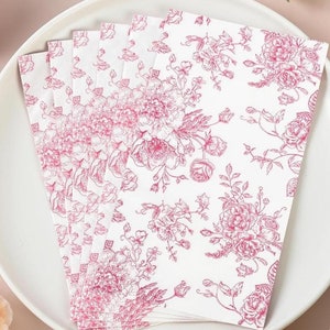 Pink Floral Toile Disposable Paper Dinner Napkins Fancy Party Napkin Birthday Party Bridal Shower Wedding Pink Baby Shower Party Decor