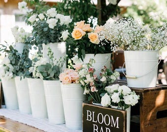 DIY Flower Bar Kit Bouquet Bar for Make Your Own Bouquet Station White Buckets Bridal Shower Baby Shower Florist Kit Flower Holder Bags