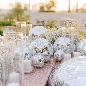 Silver Disco Ball Decor Disco Cowgirl Last Disco Bachelorette Party Wedding Disco Decorations w/Attached String Large Small Assorted Sizes