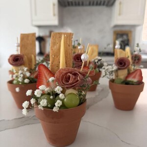 Flower Pot Ceramic Charcuterie Favor Cups and Toothpicks for Individual Charcuterie Board Display Appetizer Grazing Snack Cup Catered Event
