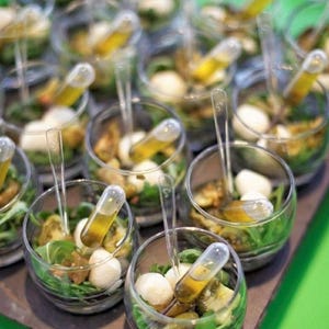 Conjunto de mini garfos para salada, aperitivos, copos esféricos, pipetas para molhos, para exposição de alimentos, buffet, casamento, brunch, estação de pastagem