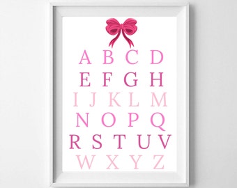 Decoração de berçário para meninas com letreiro do alfabeto, arte de parede para sala de jogos, decoração inspiradora para quarto de meninas, pôster para impressão, download digital