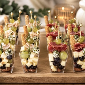 Clear Aesthetic Charcuterie Favor Cups and Toothpicks for Individual Charcuterie Board Display Appetizer Grazing Snack Cup Catered Event