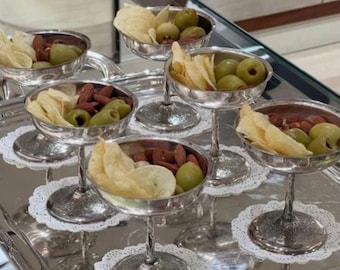 Stainless Steel Coupe Vintage Italian Style Charcuterie Salad Appetizer Cup Set with Mini Forks or Spoons