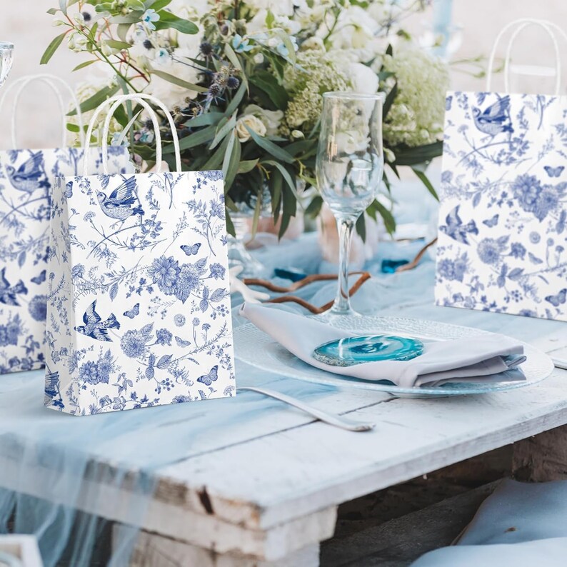 Blue Floral Favor Treat Bags for Garden Tea Party Wedding Bridal Shower ...